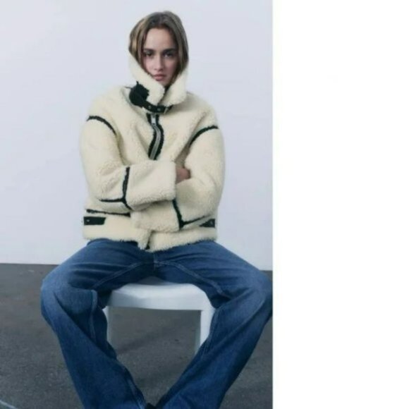 ZARA FAUX FUR BIKER JACKET - Picture 10 of 16